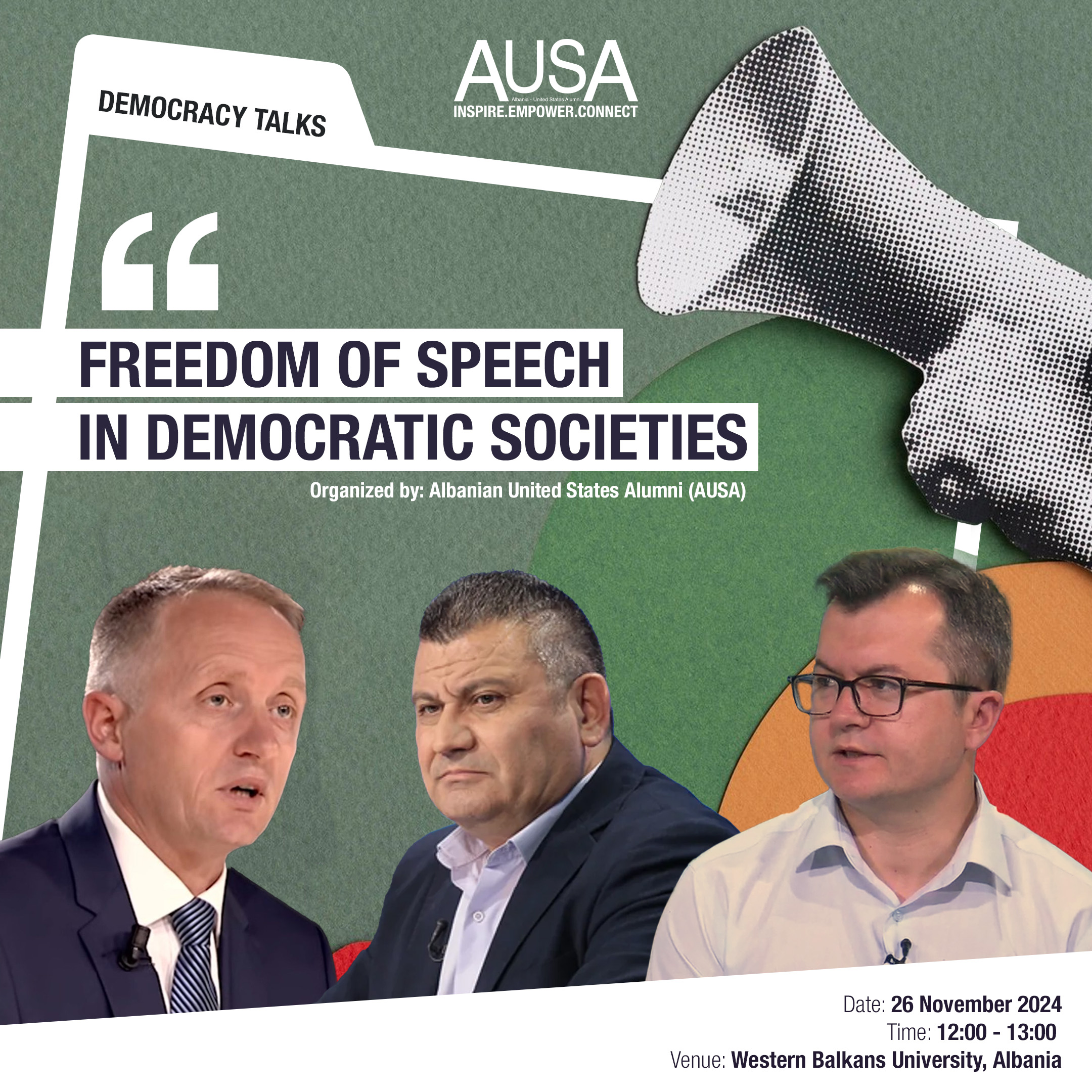 Posteri i eventit: Democracy Talks: Liria e fjalës në shoqëritë demokratike