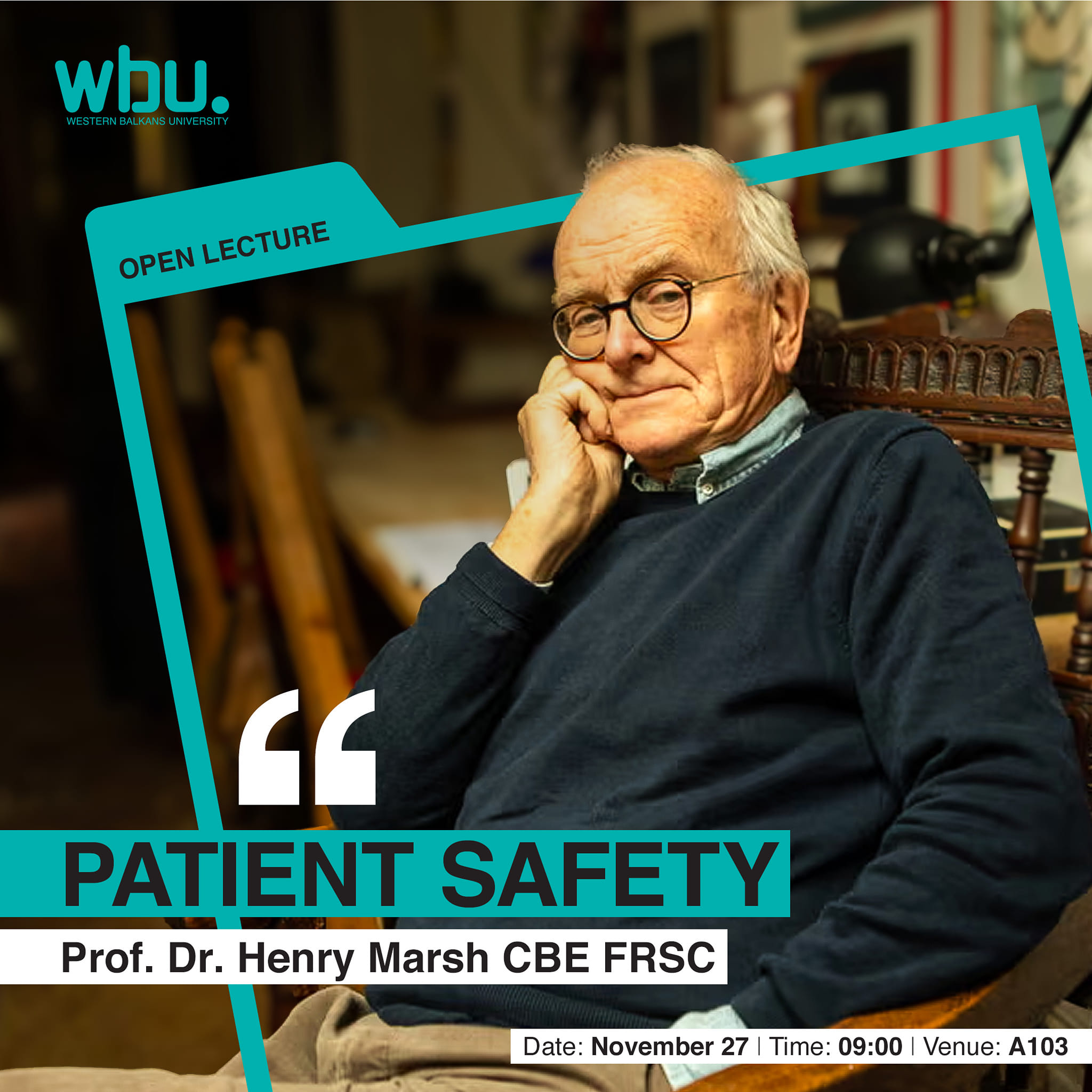 Posteri i eventit: Leksion i hapur me Prof. Dr. Henry Marsh CBE FRSC