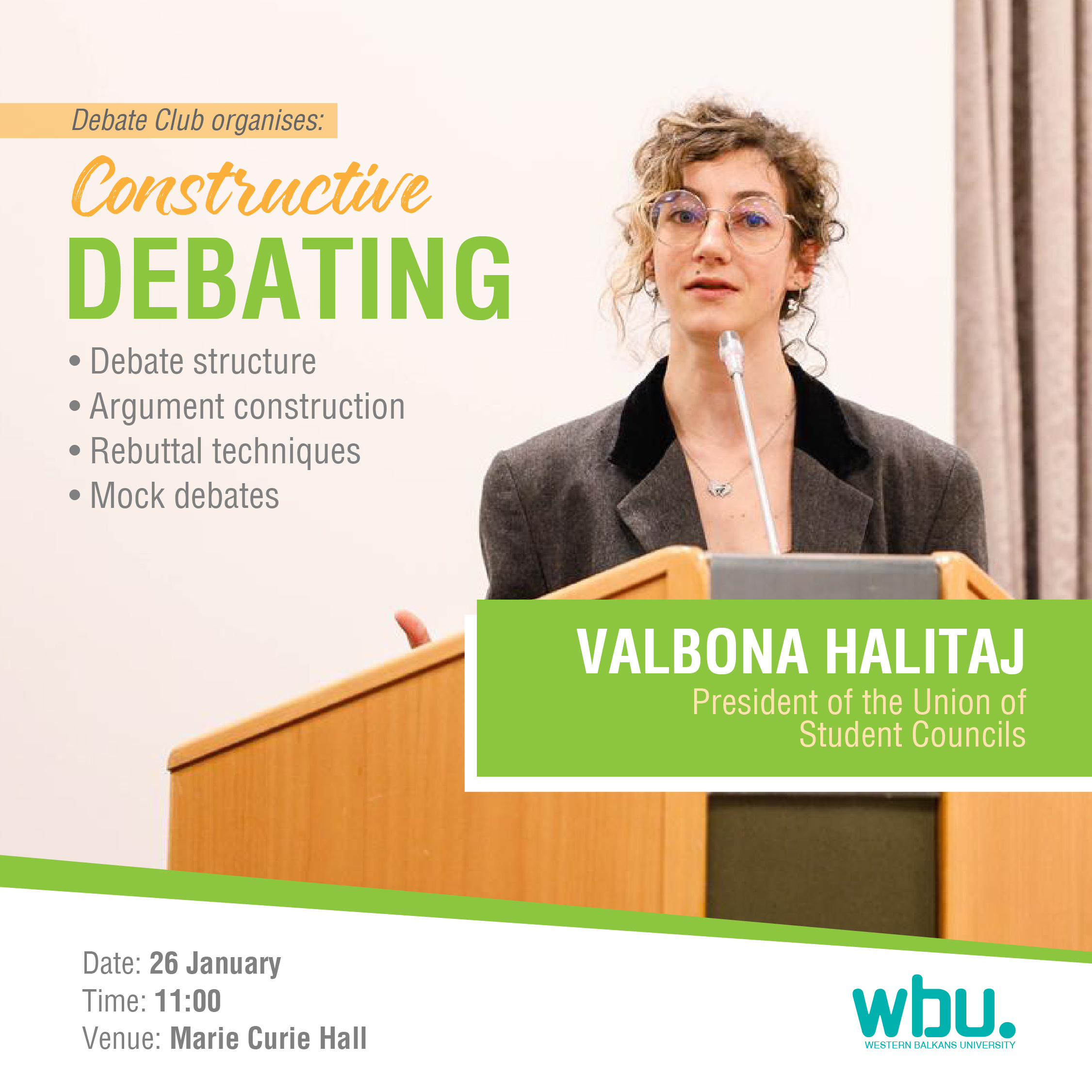 Posteri i eventit: Trajnim: Përmirësoni Aftësitë Tuaja në Debat – Debati Konstruktiv